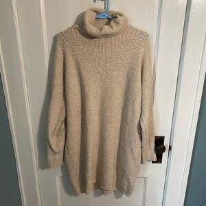 Cowl neck waffle knit sweater dress